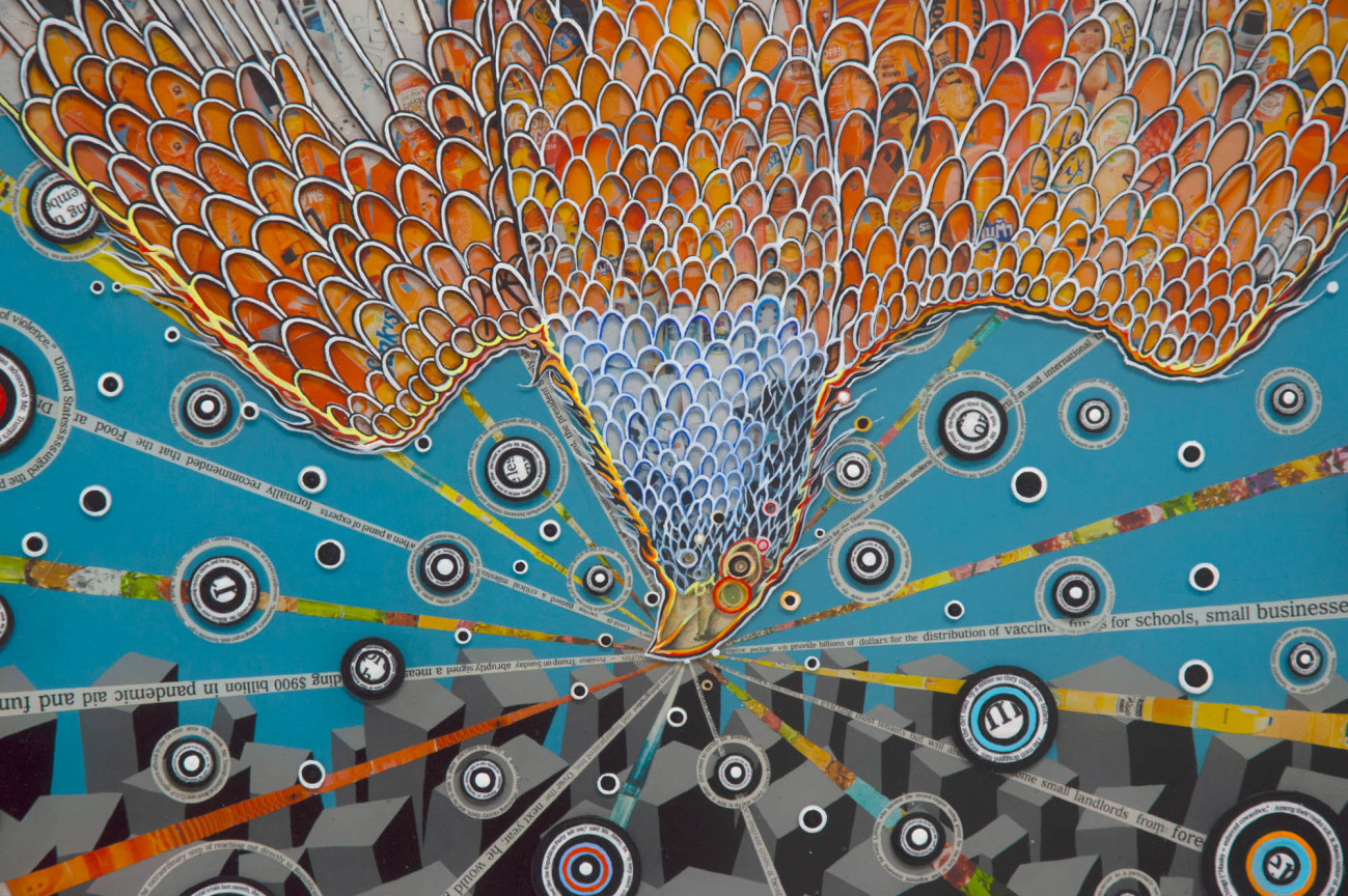 a bird flying downward