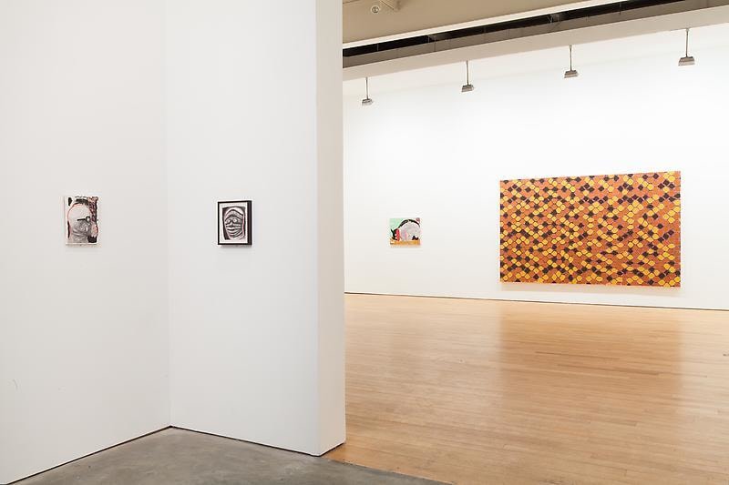 installation view of four artworks