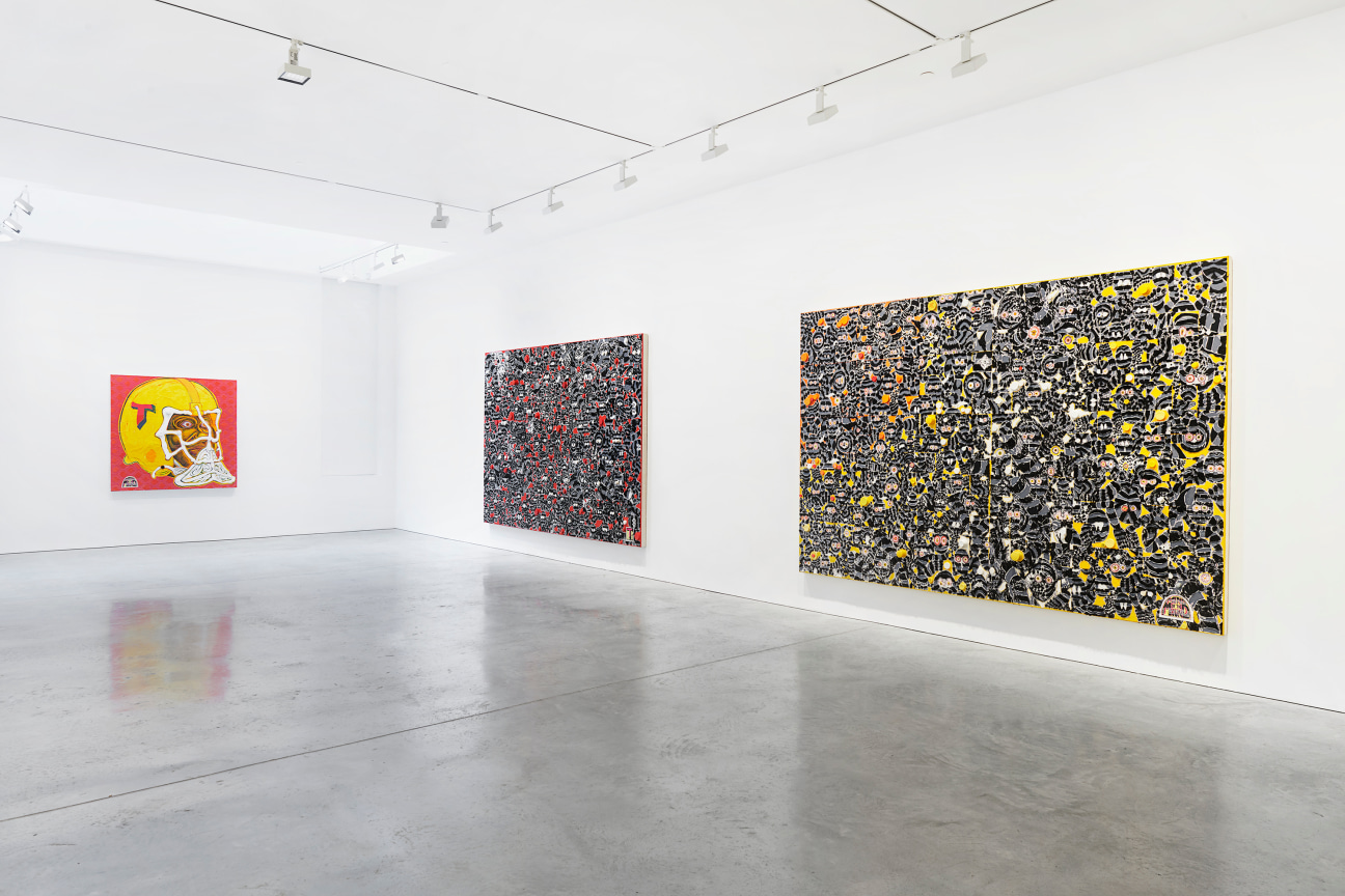 view of three paintings