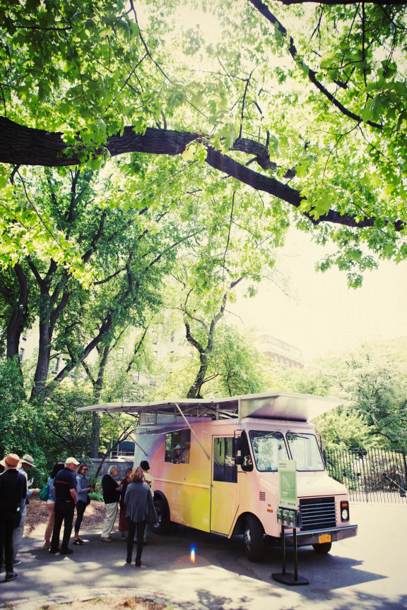Solar powered ice cream truck covered in pastel colors