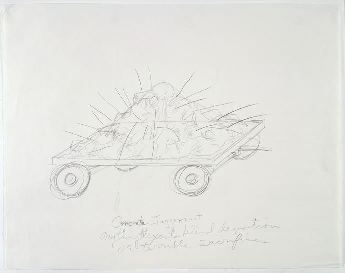 Image of Robert Smithson's Concrete Juggernaut Anything That Exacts Blind Devotion or Terrible Sacrifice, 1970