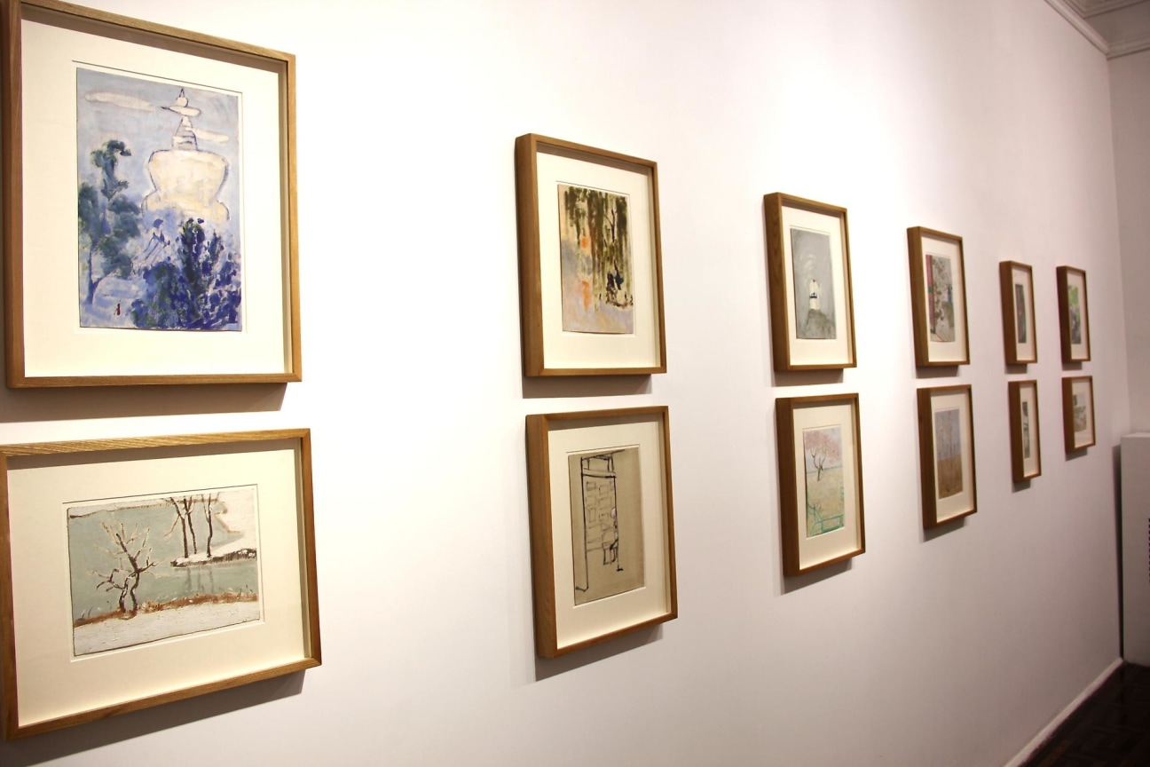 installation view of several artworks