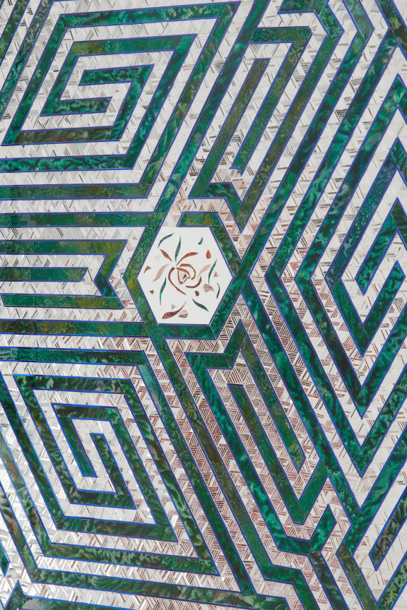 glass pattern creating a hexagonal maze