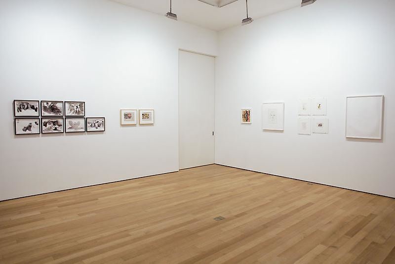 installation view of several artworks