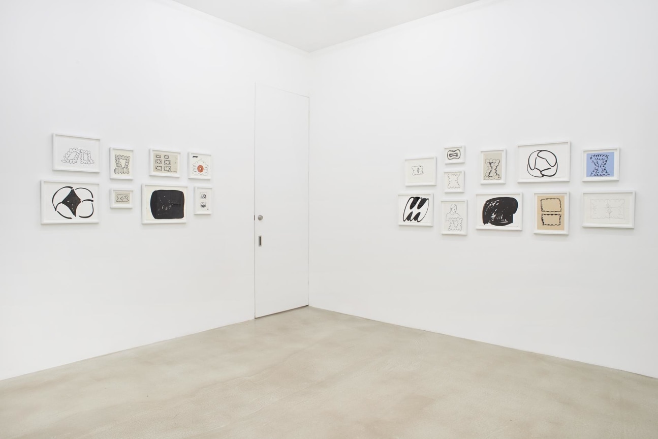 installation image of several artworks
