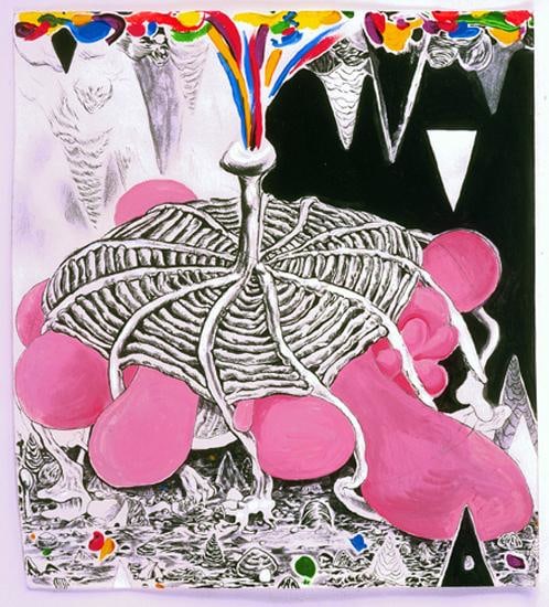 weird umbrella-like object secreting gobs of pink liquid