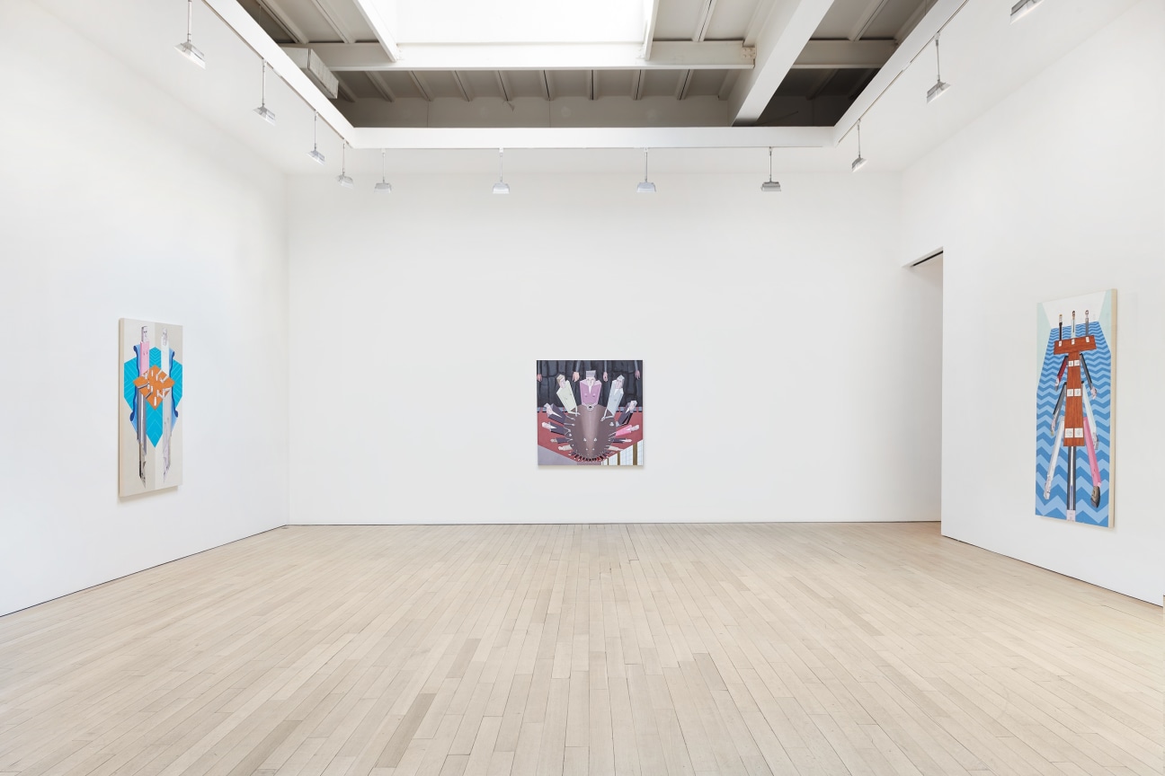 Installation view of three artworks