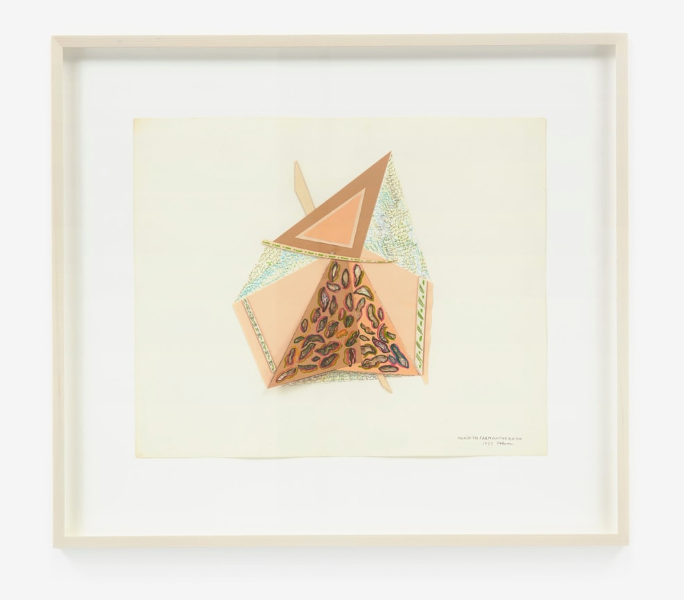 Collaged triangular pieces of folded paper by Monir Shahroudy Farmanfarmaian.