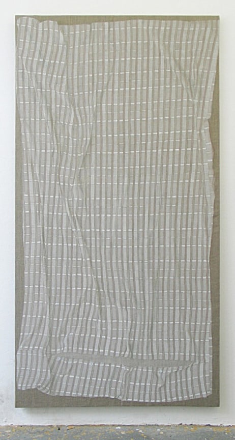 , HELENE APPEL,&nbsp;Pink Duvet Cover, 2014,&nbsp;Acrylic on linen, 87 x 44 5/8 in. (221 x 113.3 cm)