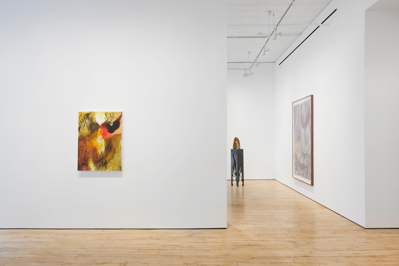 view of three artworks