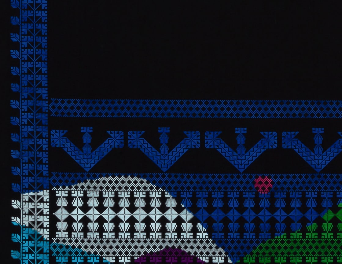 Detail of bridge, with sloping hill into a valley