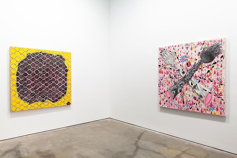Installation view of two artworks