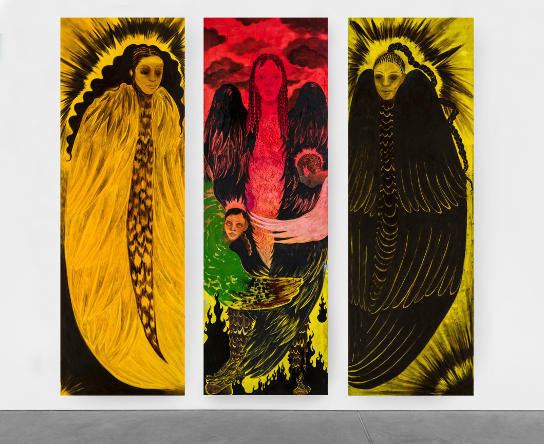 images of NAUDLINE PIERRE's Left:&nbsp;Guardian (in Yellow), 2020, Center:&nbsp;A Source of Power, 2020, Center:&nbsp;A Source of Power, 2020