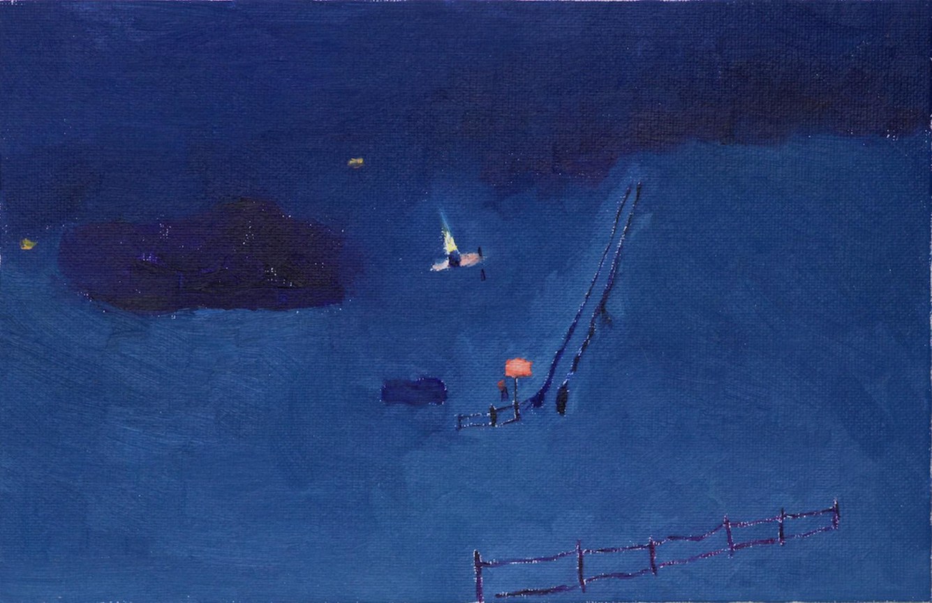 nighttime view of a beginner ski slope