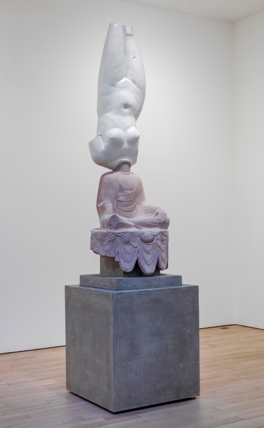 , XU ZHEN&nbsp;Eternity-Aphrodite of Knidos, Tang Dynasty Sitting Buddha,&nbsp;2014&nbsp;Glass fiber-reinforced concrete, marble grains, sandstone grains, mineral pigments, steel&nbsp;139 3/4 x 35 13/16 x 35 13/16 in. (355 x 91 x 91 cm) Edition of 3