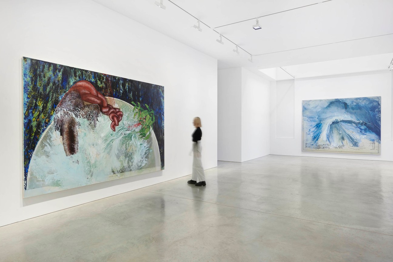 figure contemplating painting