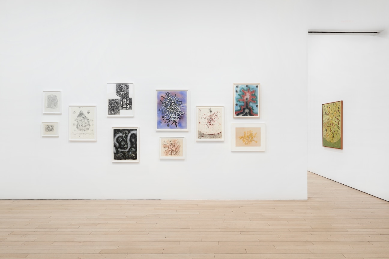 installation view of several artworks