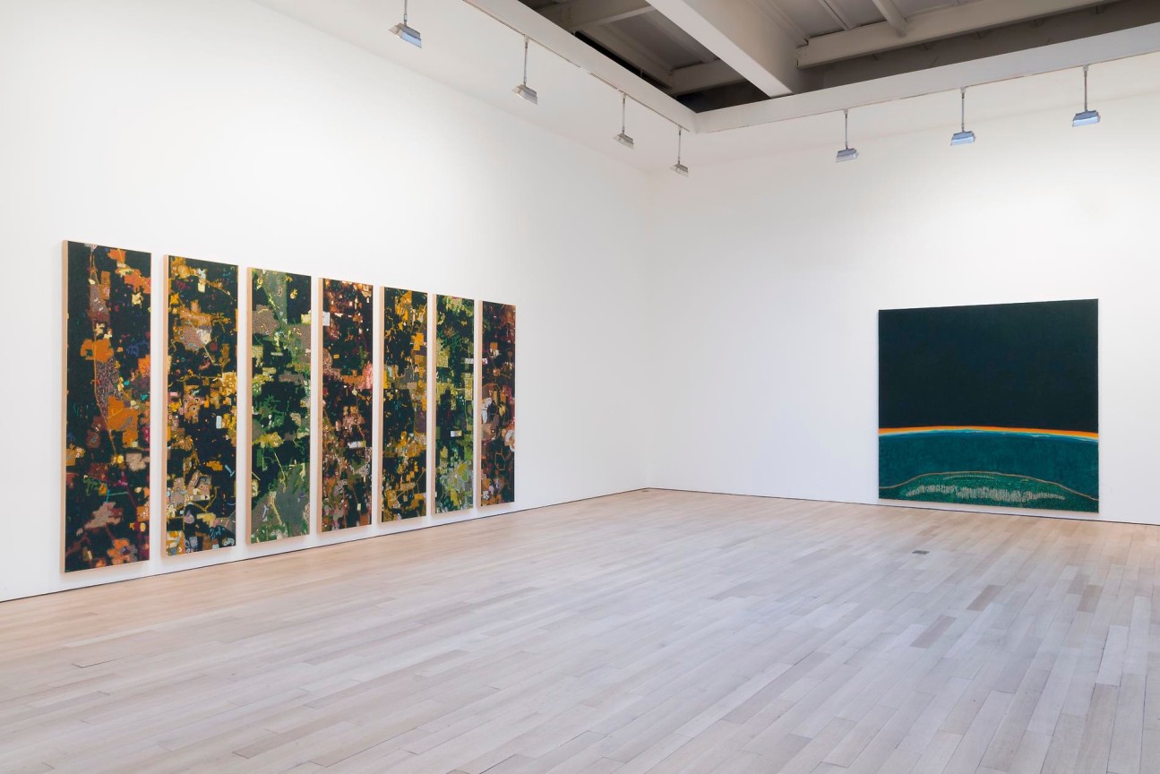 installation view of several artworks