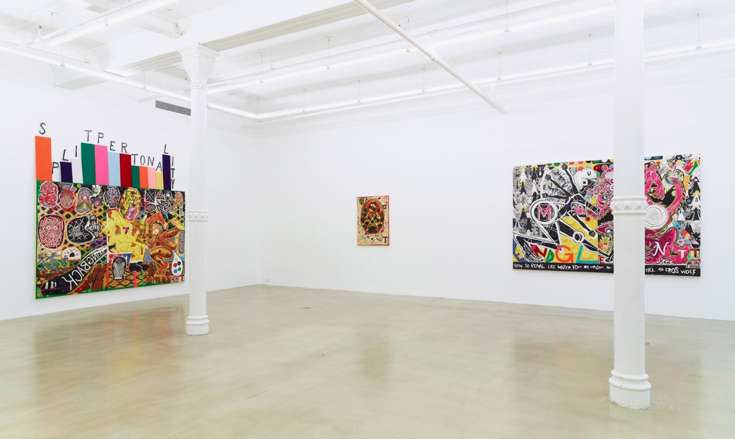 installation view of three artworks