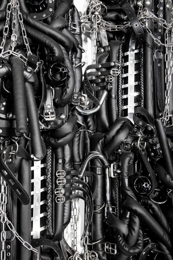 close up of leather and chains packed together