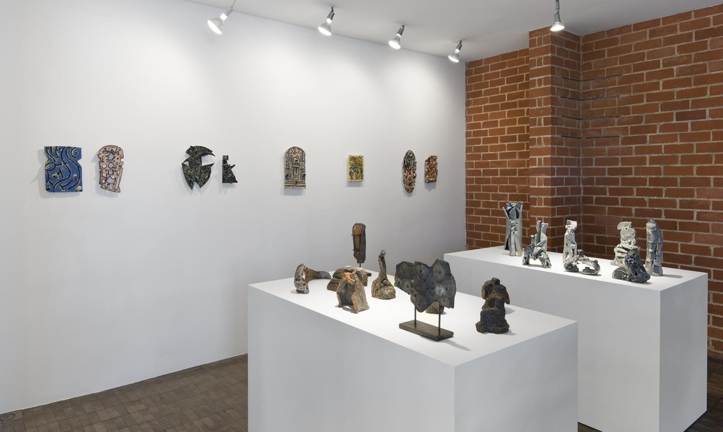 installation view of several artworks