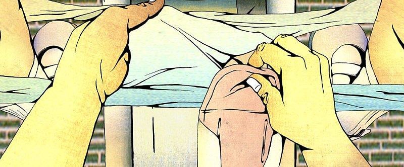 woman applying feminine products to her underwear