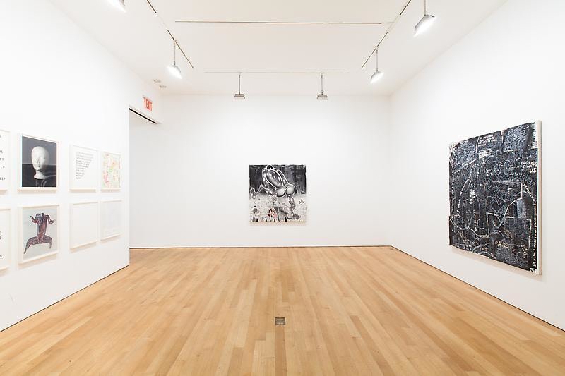 installation view of several artworks