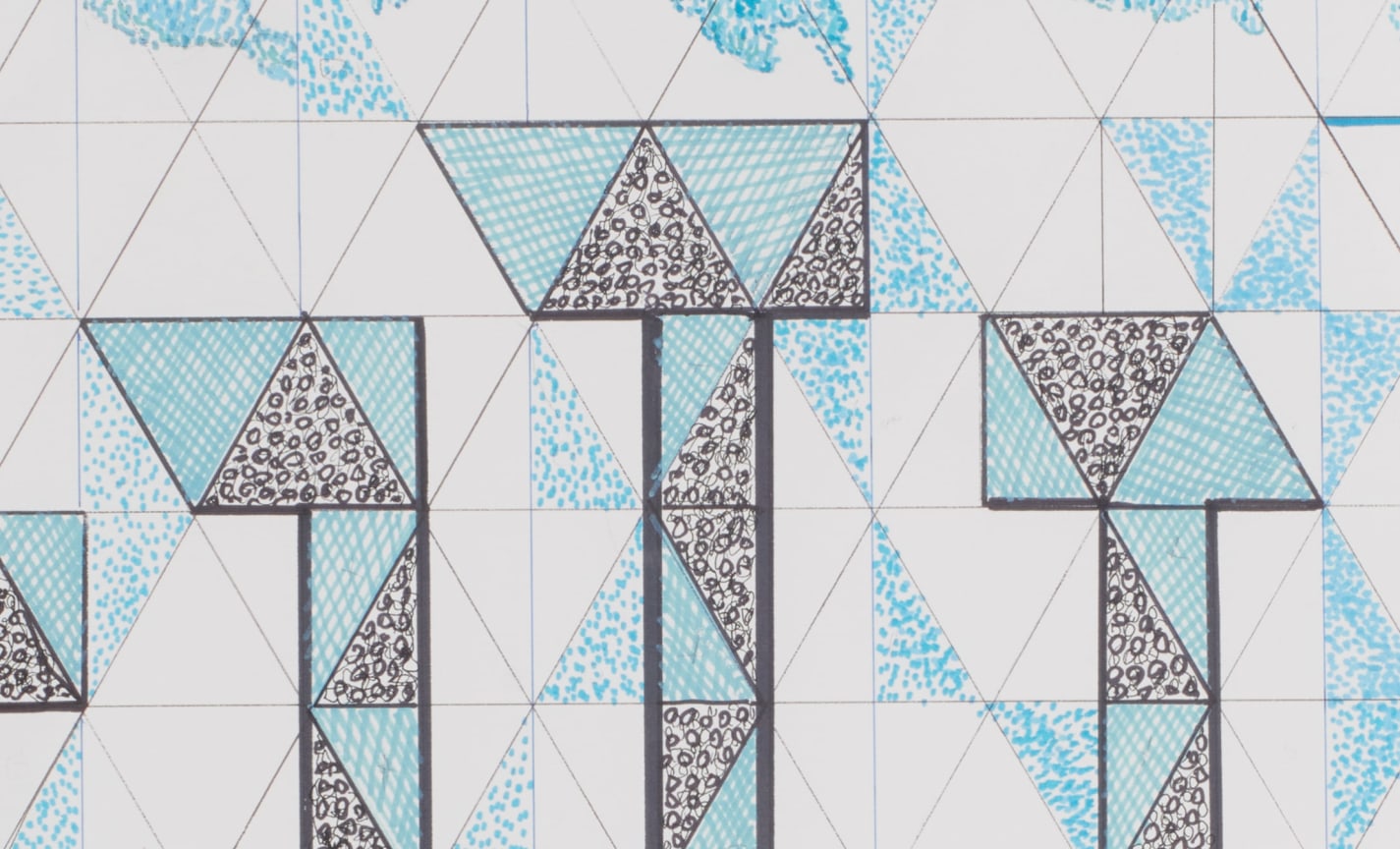 triangular pattern, with some colored in with blue and black marker