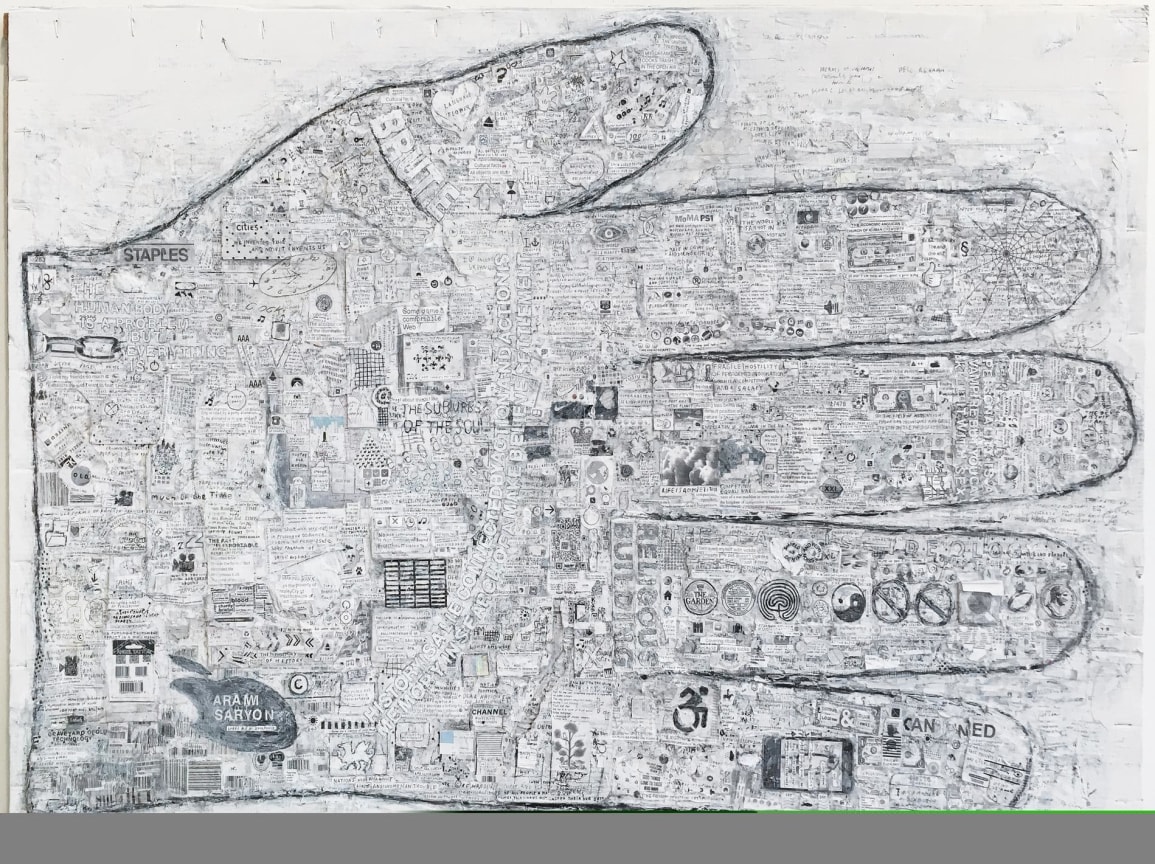 , SIMON EVANS, Glove, 2016, Mixed media on paper, 45 9/16 x 65 3/16 x 1 1/8 in.&nbsp;