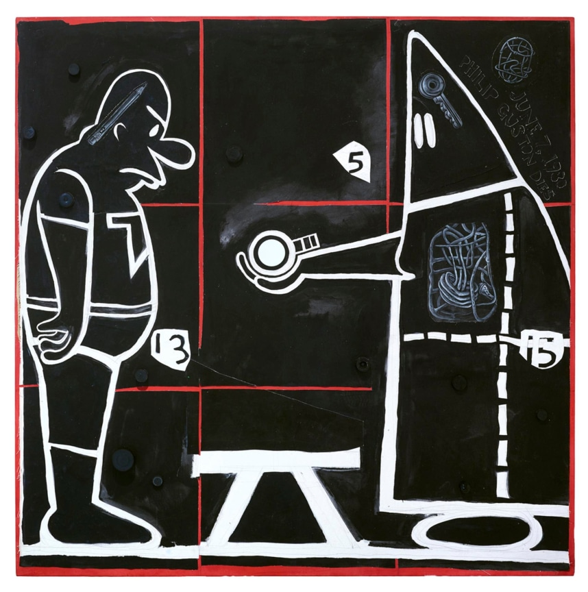 , TRENTON DOYLE HANCOCK&nbsp;Step and Screw #18-1, the Handoff,&nbsp;2015&nbsp;Mixed media on canvas&nbsp;60 x 60 in. (152.4 x 152.4 cm)