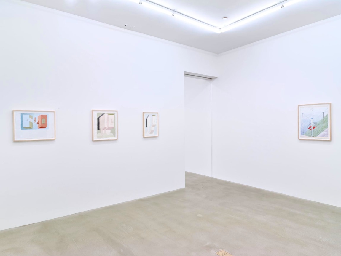 installation view of several artworks