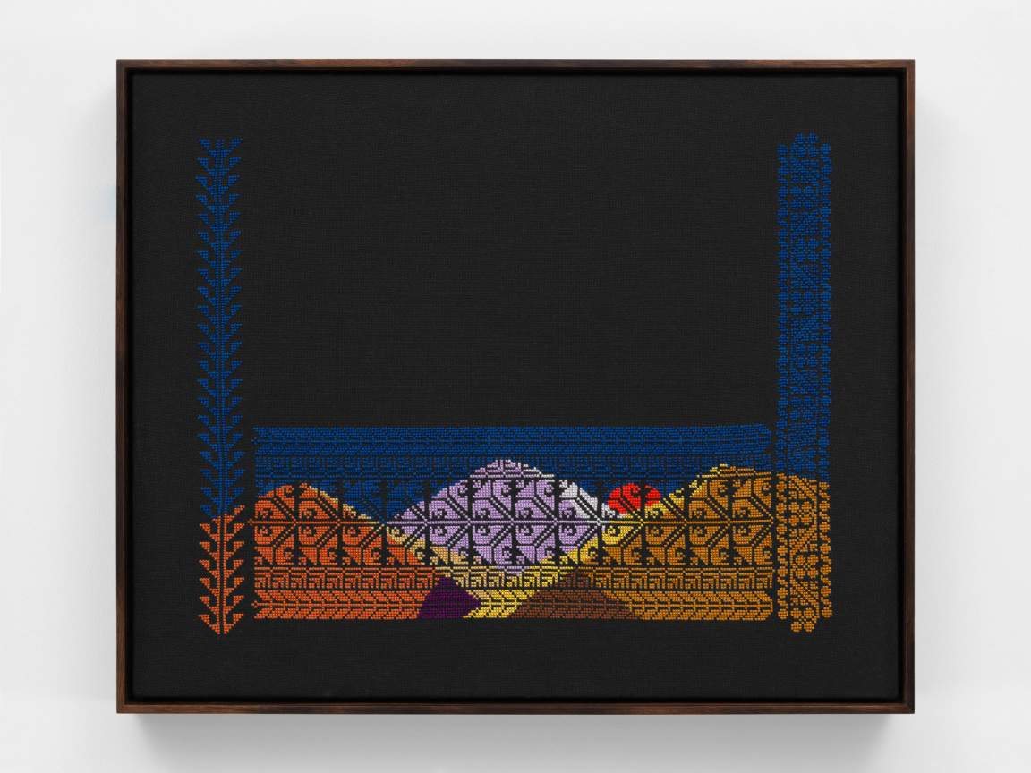 Hand embroidered mountainous landscape