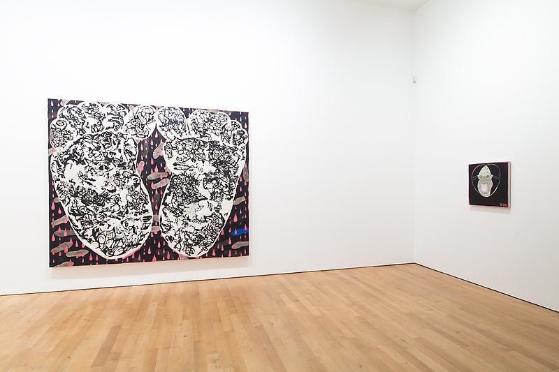 installation view of two artworks