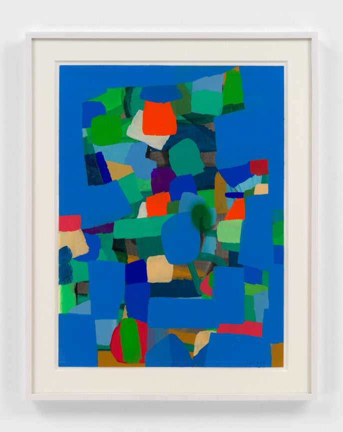 a painting consisting of bright, saturated, splotches of color with large blue swatches