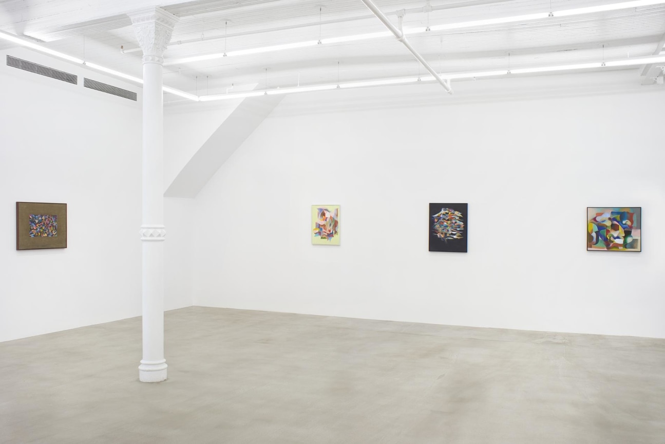 installation view of four artworks