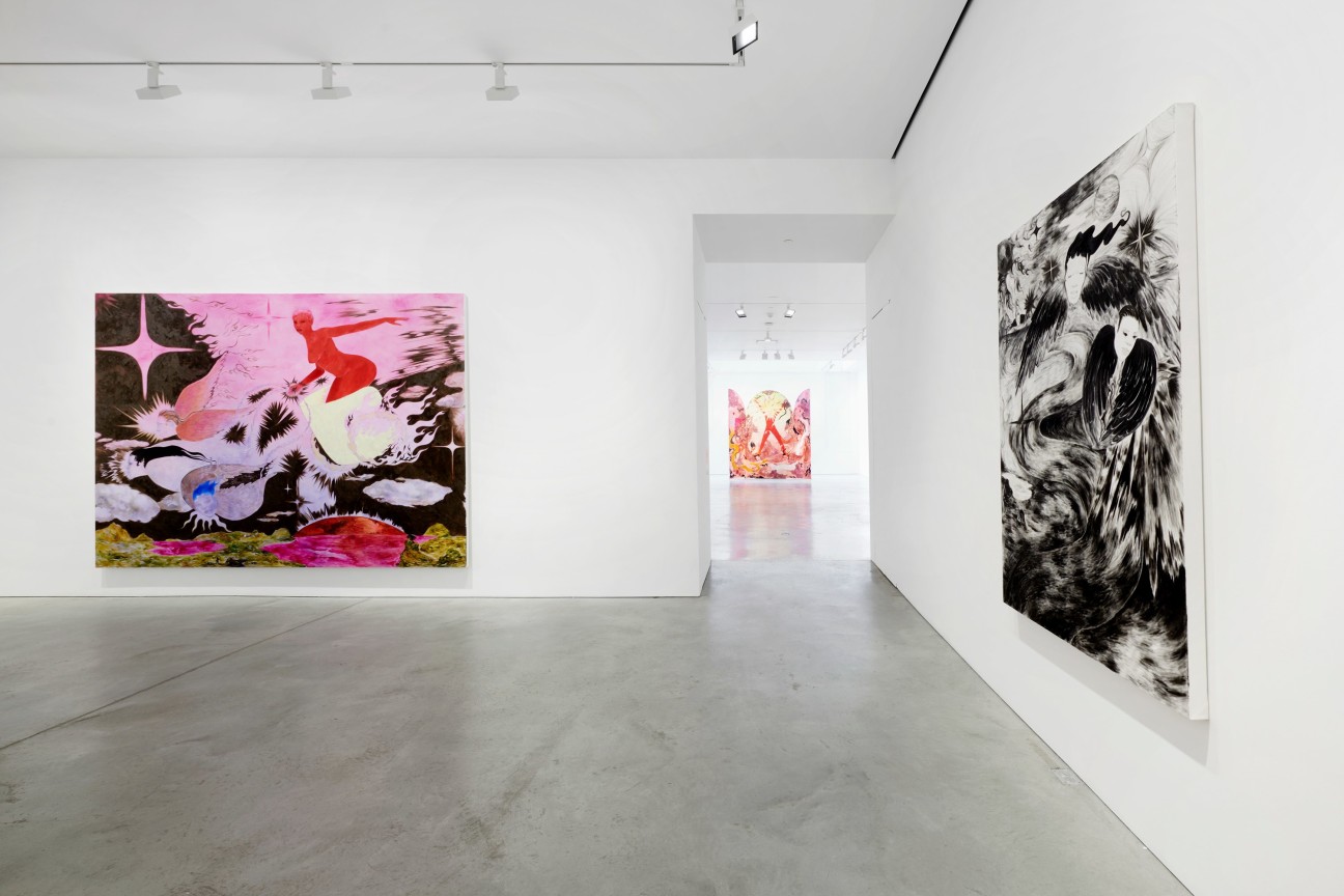 view of three artworks