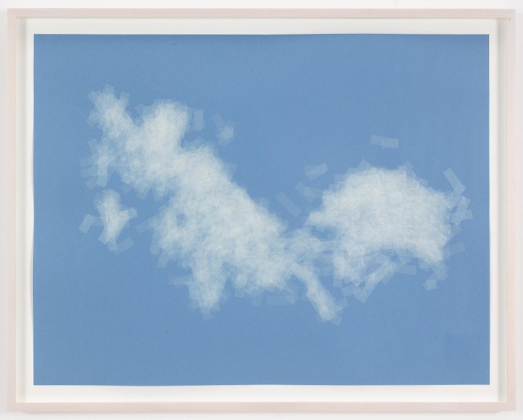 , SPENCER FINCH, Cloud (cumulus fractus, Massachusetts, E.D.), 2014,&nbsp;Scotch tape on paper,&nbsp;19 3/4 x 25 1/2 in. (sheet), 21 5/8 x 27 1/2 in. (framed)