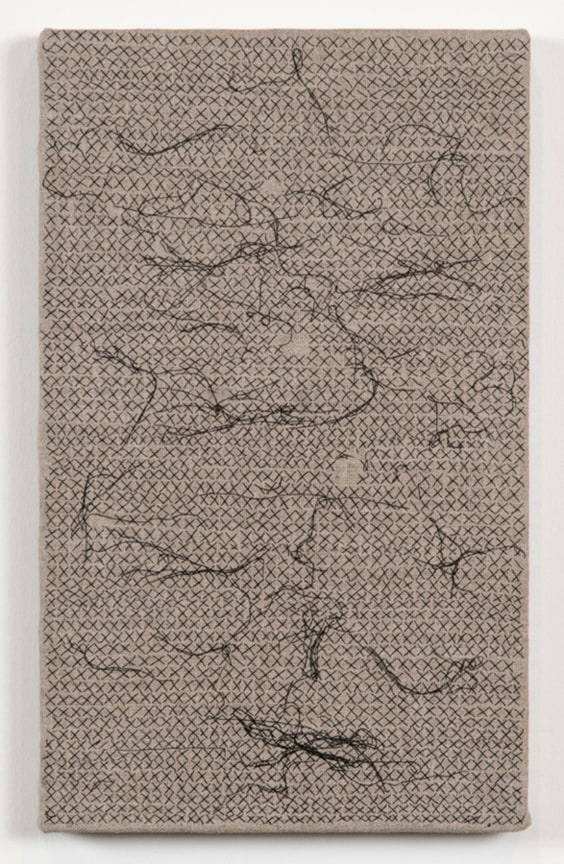 Realistic painting of cross stitching with loose strands