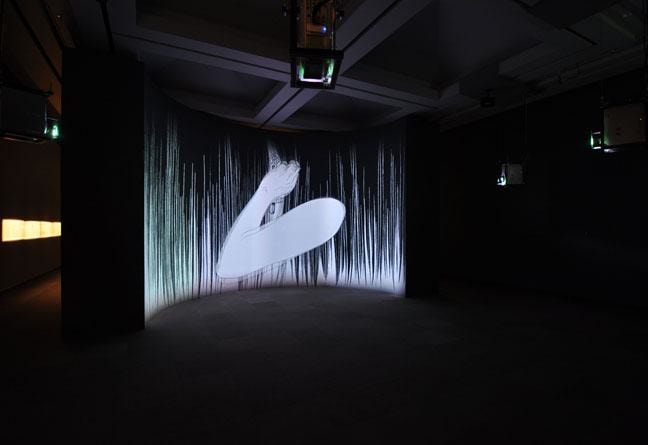projection of a bent arm in a dark room