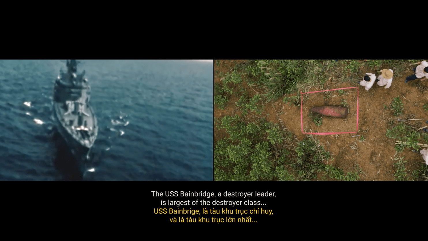 Image still of Tuan Andrew Nguyen's two-channel video artwork titled The Sounds of Cannons, Familiar Like Sad Refrains / Đại B&aacute;c Nghe Quen Như C&acirc;u Dạo Buồn, 2021