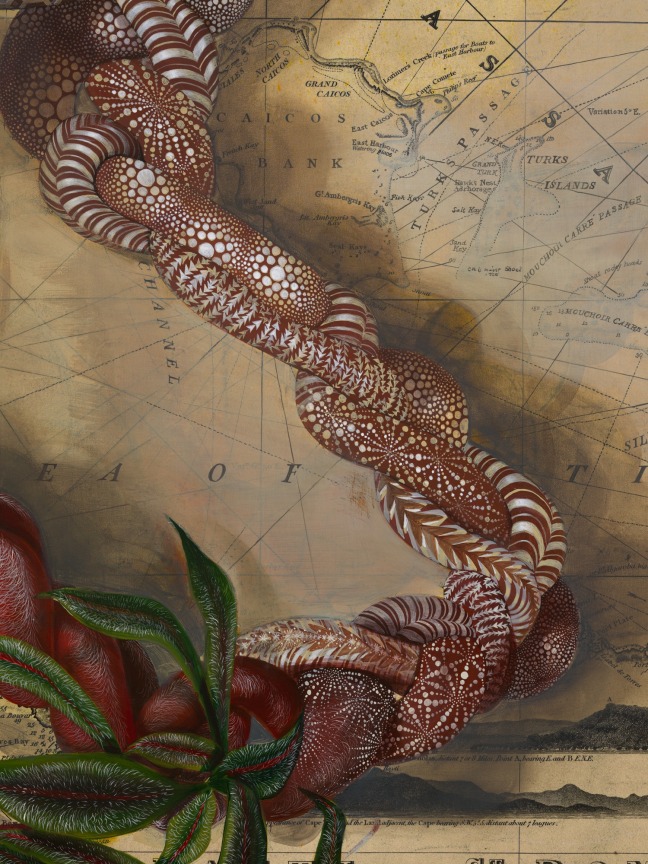 serpentine plants and reptile-like structures coiled together