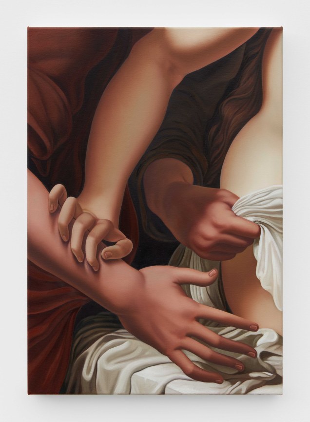 three cropped hands engaging in an aggressive interaction