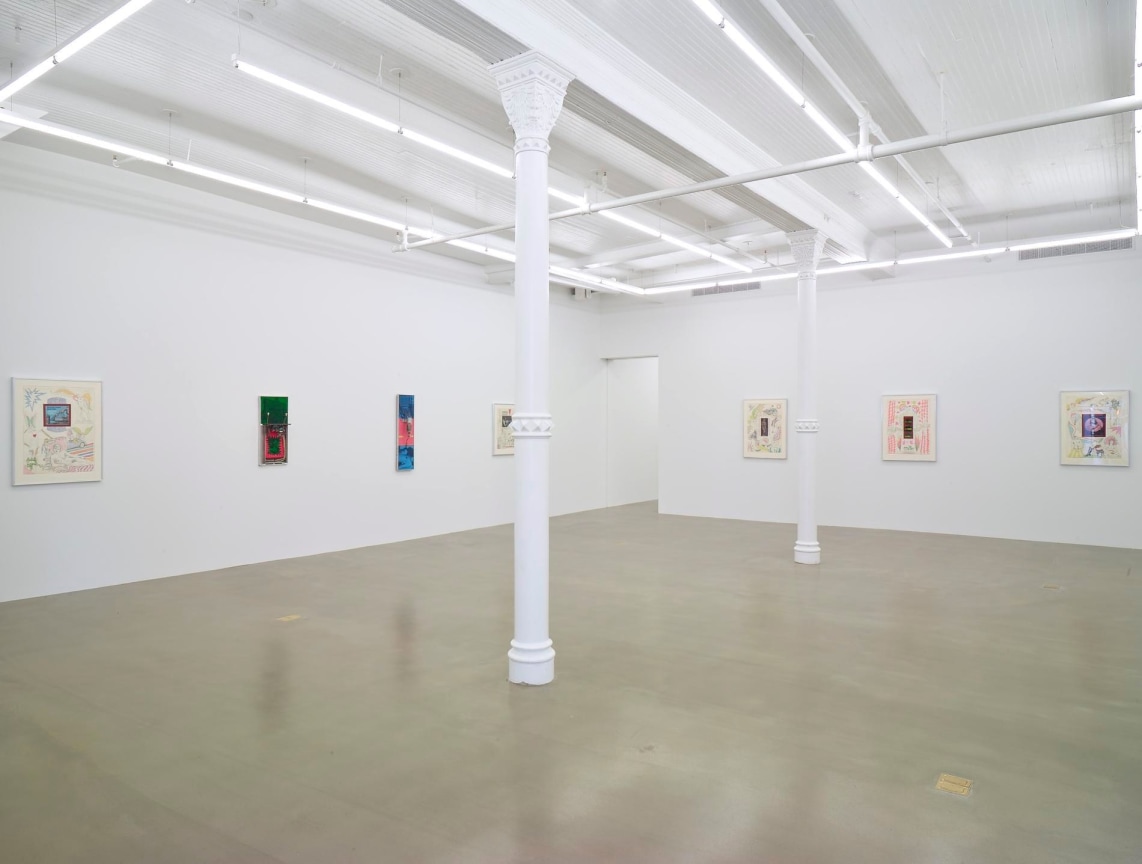 installation view of several artworks