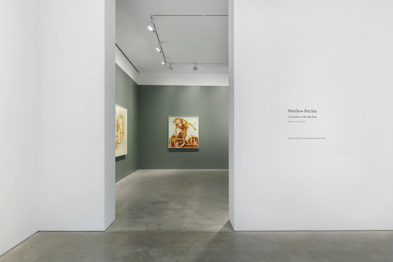 Installation view of Matthew Ritchie:A Garden in the Machine, at James Cohan Gallery on 48 Walker Street