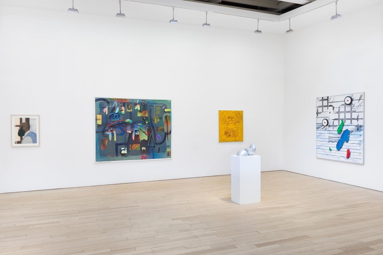 installation view of several artworks