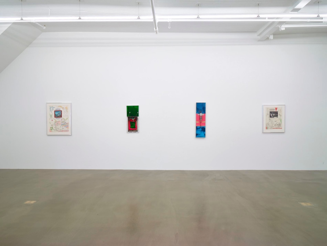 installation view of four artworks