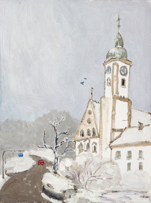 white chapel in a snowy area