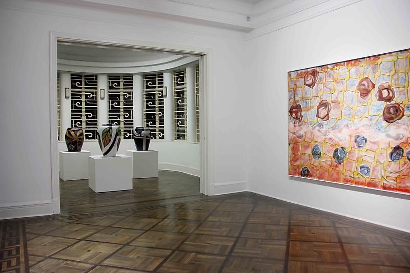 installation view of several artworks