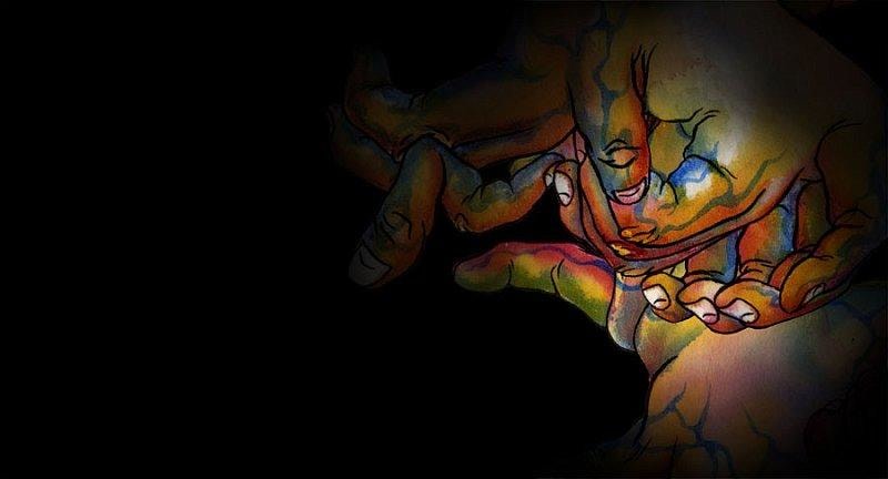 contorted feet and hands with blue veins