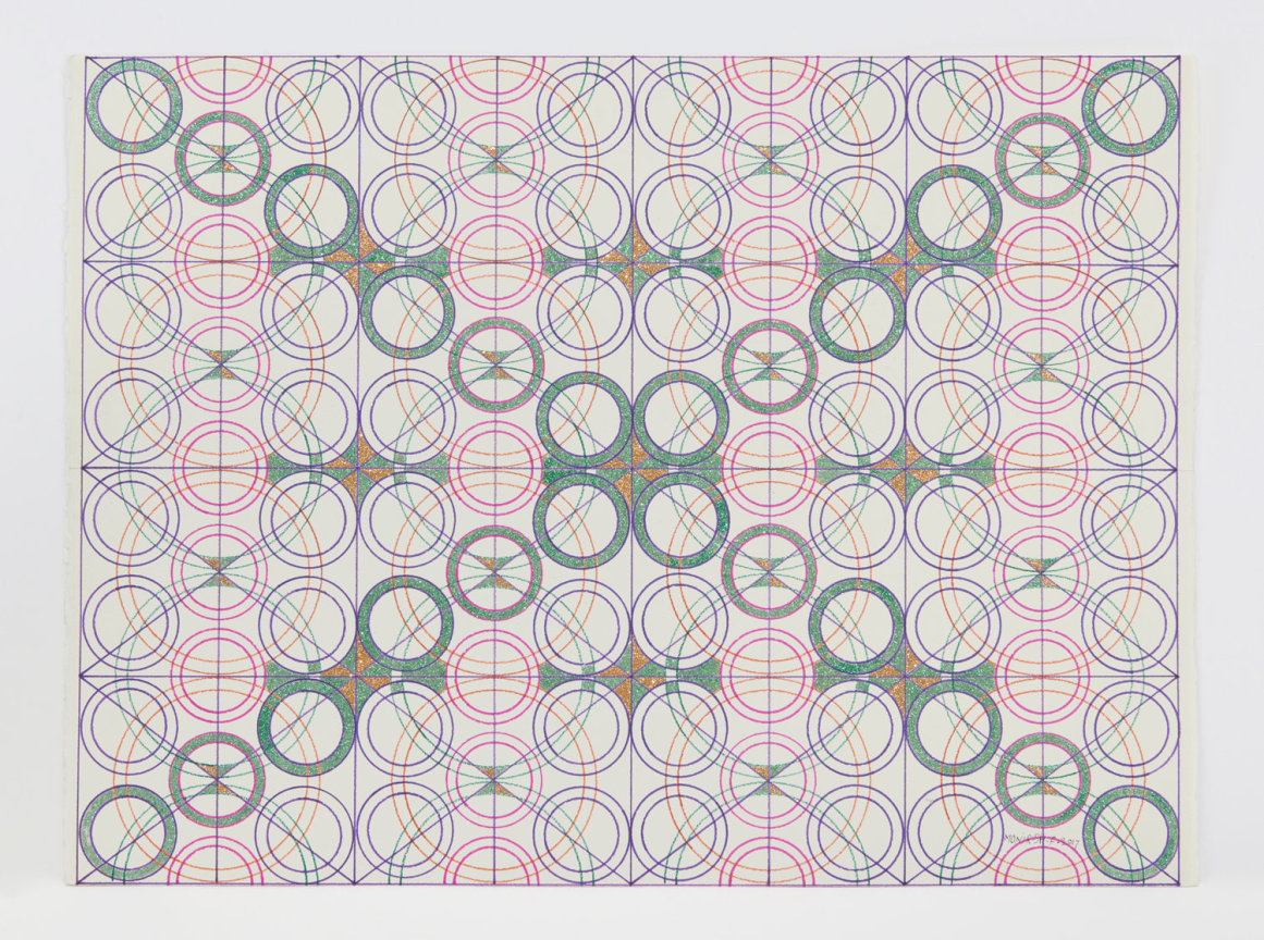 Geometric, gridded drawing on paper by Monir Shahroudy Farmanfarmaian.